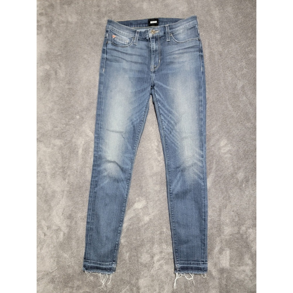Hudson Womens Blue Dark Wash Nice Fade Nico Mid Rise Ankle Raw Hem Jeans Size 27